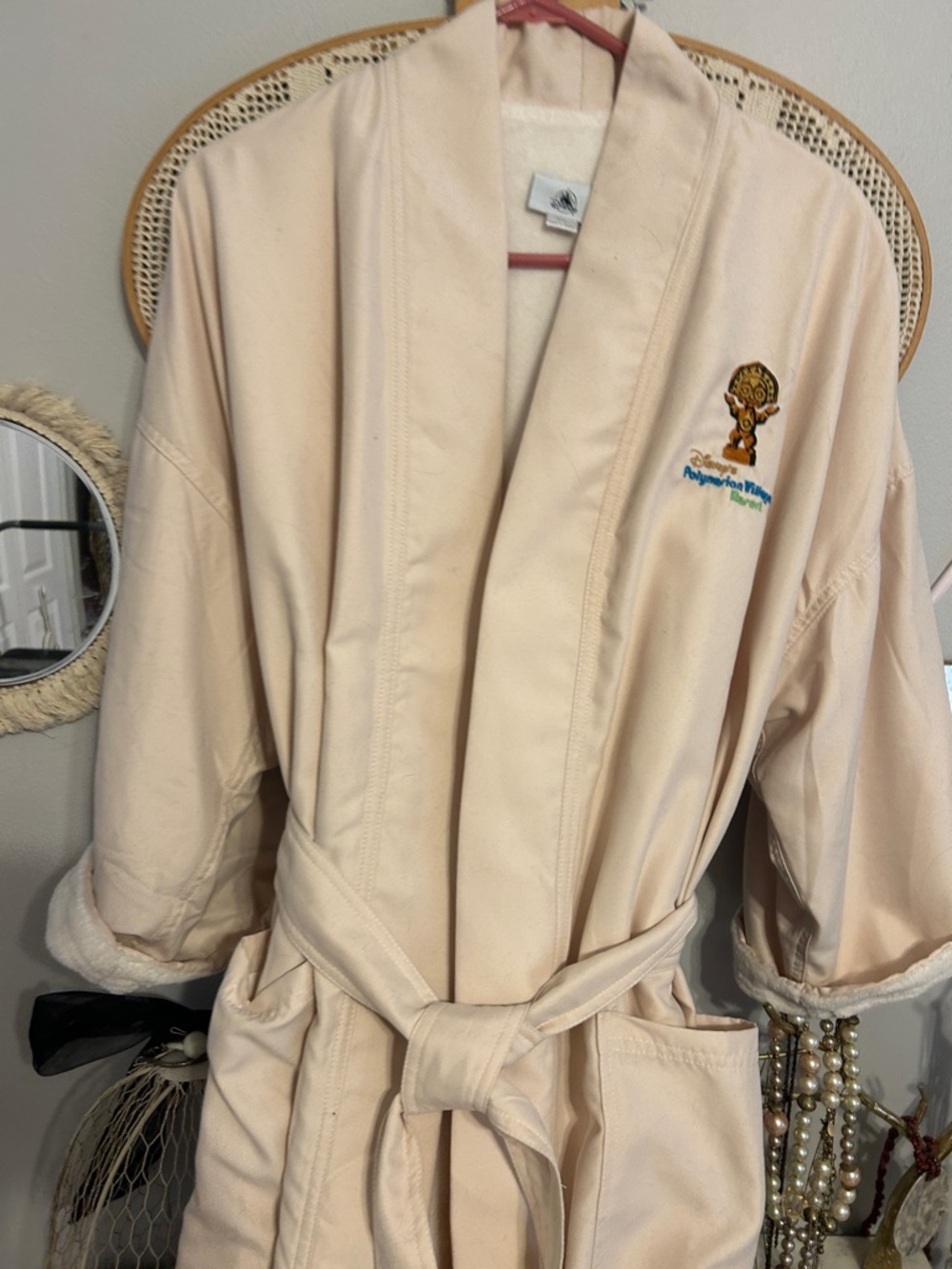 Embroidered Cream Spa Robe with Belt